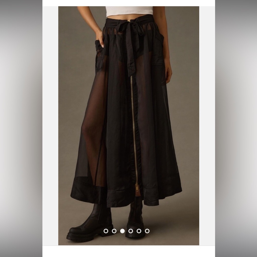 Anthropologie Black Maxi Skirt with Slit Tie Front